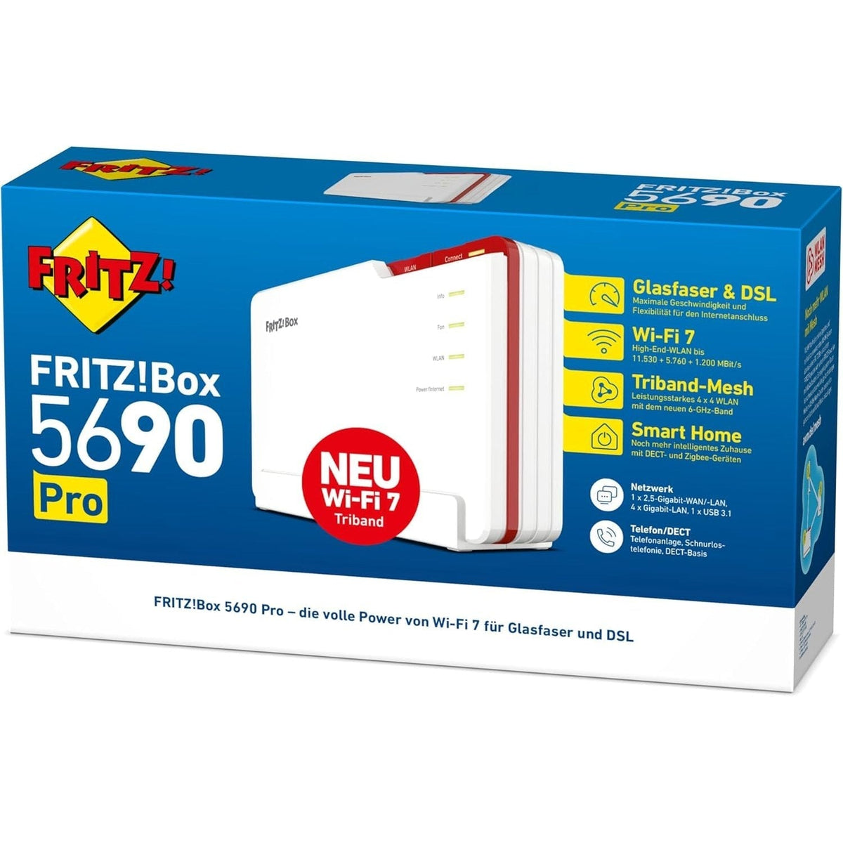 AVM FRITZ!Box 5690 Pro – Glasfaser & DSL Router, Wi-Fi 7, 2,5-Gigabit-WAN, DECT, Zigbee, Weiß