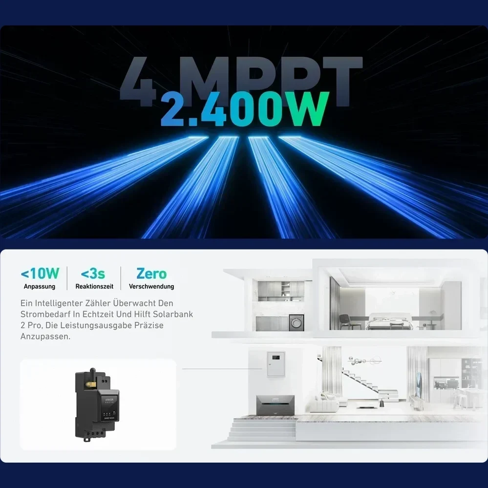 Anker SOLIX Solarbank 2 E1600 Pro Balkonkraftwerk Speicher – 1,6 kWh, 4 MPPT, 2400W PV, erweiterbar bis 9,6 kWh