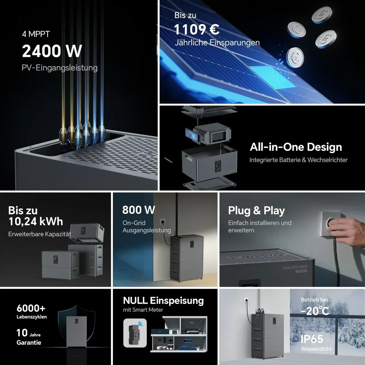 Marstek Jupiter C Plus Balkonkraftwerk Speicher All-in-One – 2,56 kWh, 4 MPPT, 2400 W PV, HD-Touchscreen