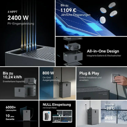 Marstek Jupiter C Plus Balkonkraftwerk Speicher All-in-One – 2,56 kWh, 4 MPPT, 2400 W PV, HD-Touchscreen