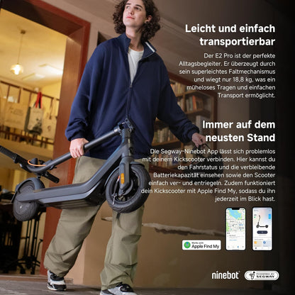 Segway Ninebot E2 Pro D E-Scooter 10 Zoll - Reichweite 35km, 750W Motor, Straßenzulassung - Schwarz
